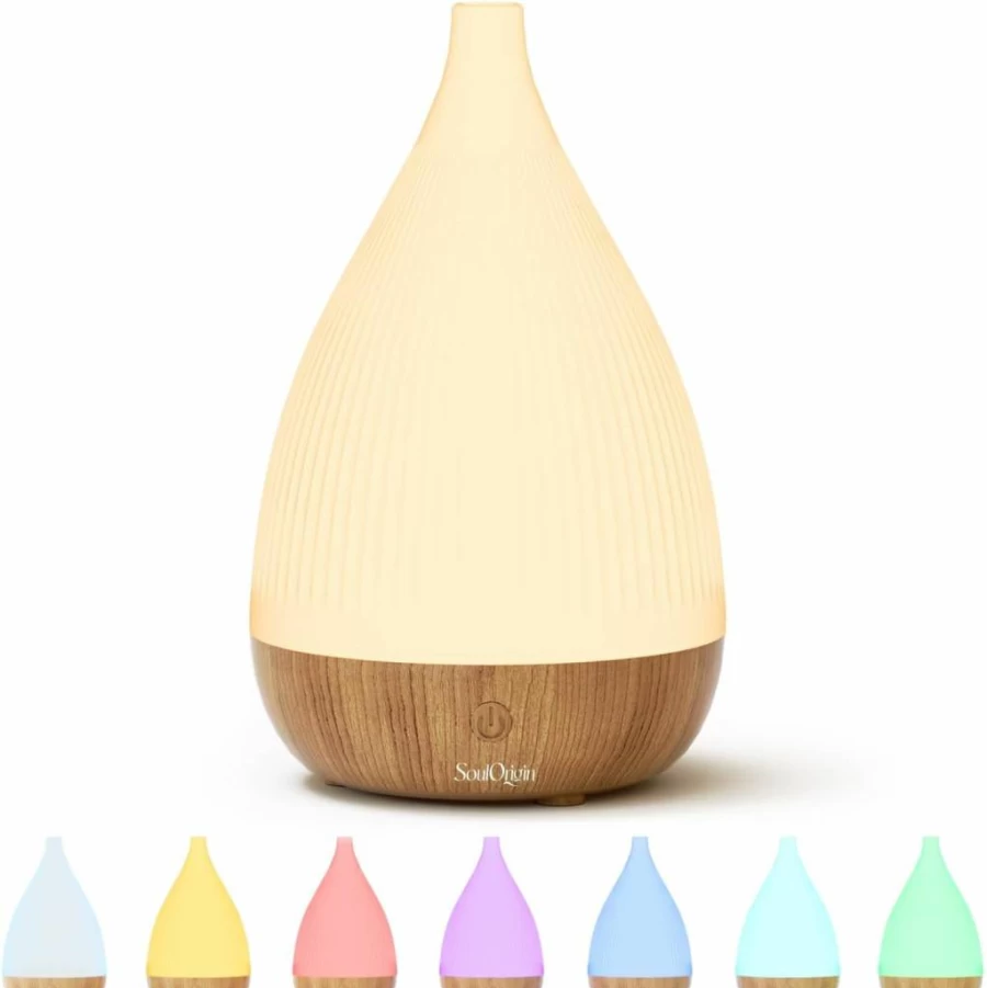 SoulOrigin Ultrasonic Essential Oil Diffuser with Auto Shut-Off, 8-Color LED Night Light, Quiet Aromatherapy Humidifier for Home, Office, Spa – BPA-Free, Portable Dark Finish