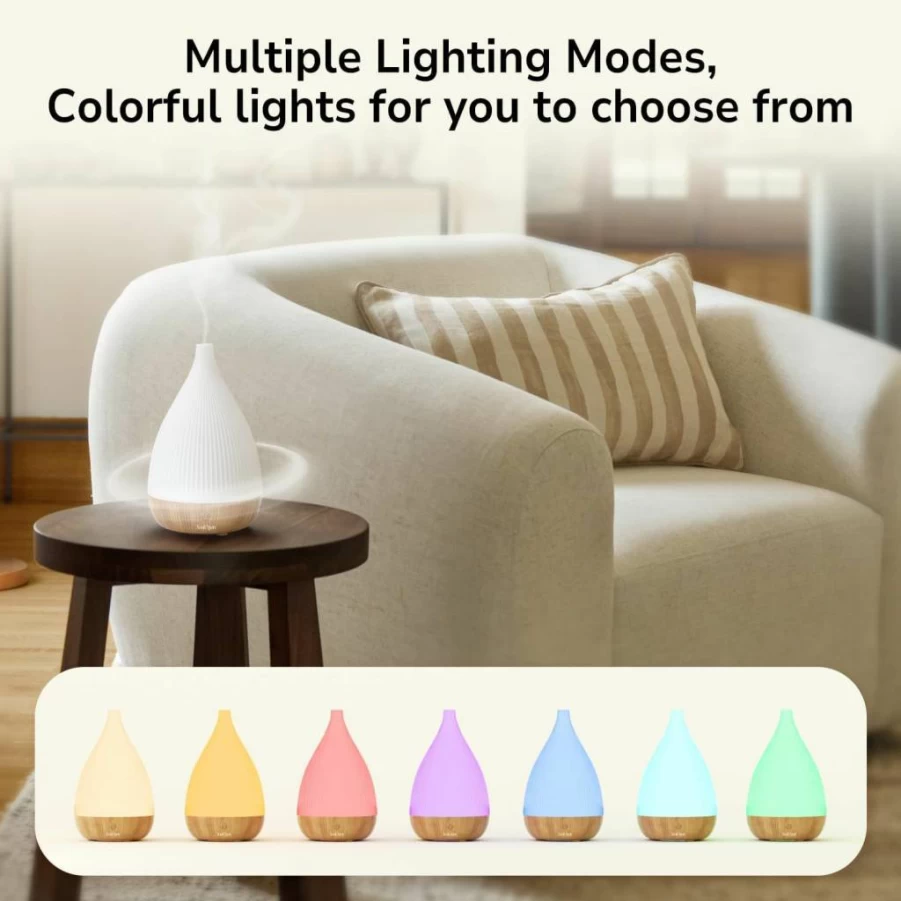 SoulOrigin Ultrasonic Essential Oil Diffuser with Auto Shut-Off, 8-Color LED Night Light, Quiet Aromatherapy Humidifier for Home, Office, Spa – BPA-Free, Portable Dark Finish