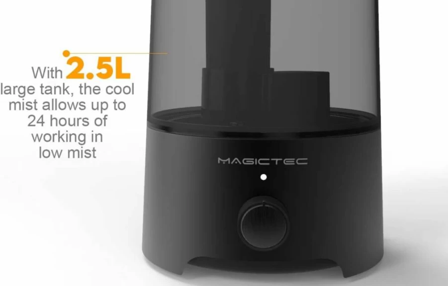 Magictec 2.5L Cool Mist Humidifier with Essential Oil Diffuser, Quiet 360° Nozzle for Bedroom & Baby, Adjustable Mist, Auto Shut-Off, 24-Hour Runtime, Black