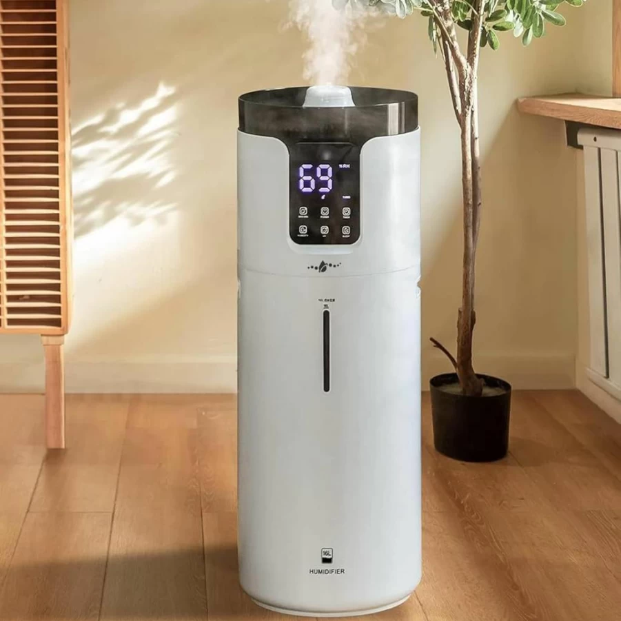 Lacidoll 4.2 Gal Cool Mist Humidifier for Large Rooms up to 2000 Sq Ft, Ultrasonic Top Fill Tower with 360° Nozzles, Night Light, Ideal for Home Office Greenhouse