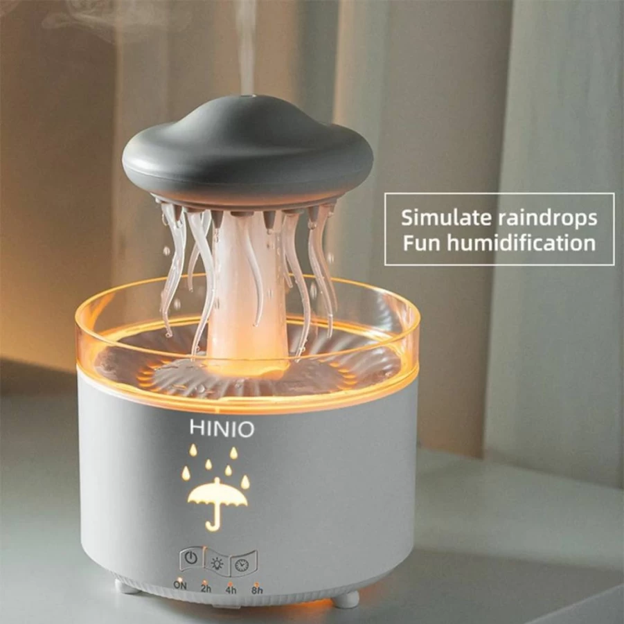 Hinio Octopus Aromatherapy Humidifier with 7-Color LED Night Light, Remote Control, Rain Cloud Design for Bedroom, Sleep, and Relaxation (White)