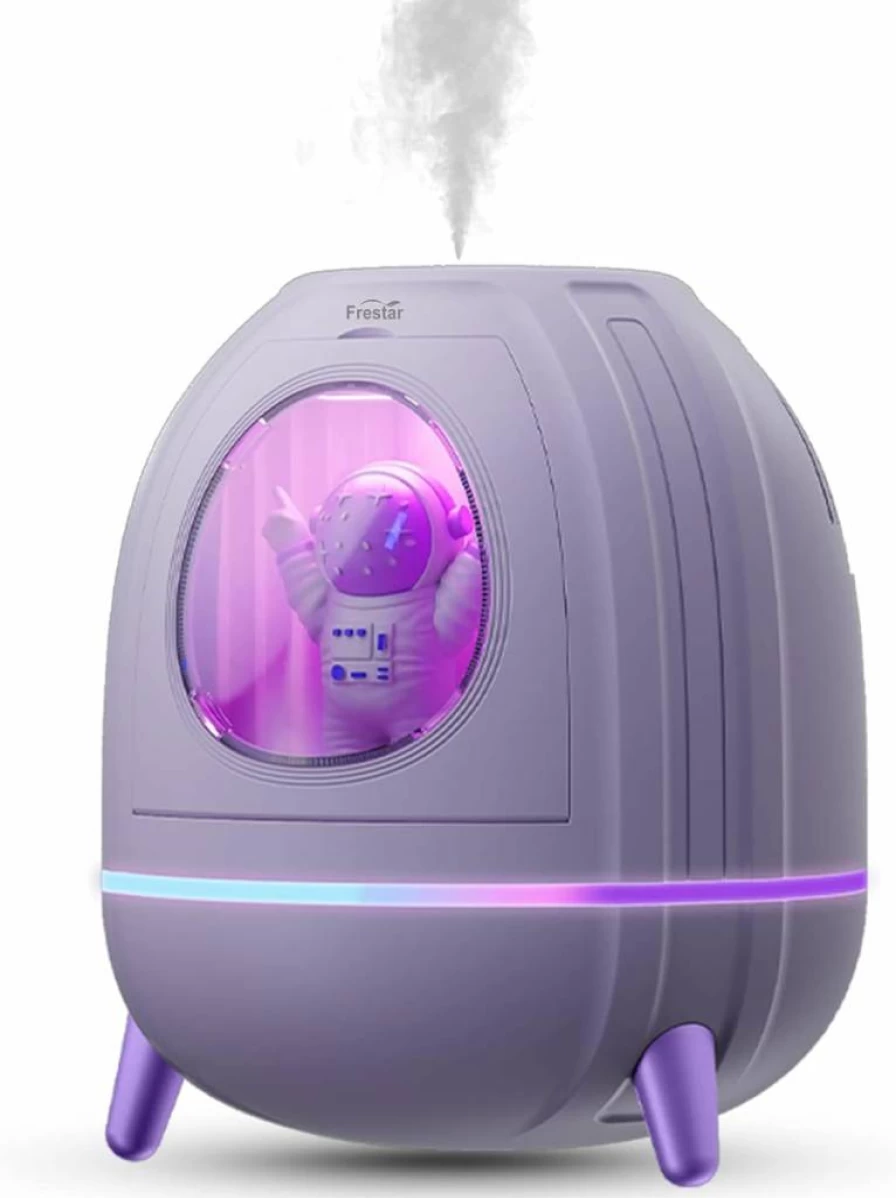 Frestar Mini USB Humidifier 250ML with 7-Color LED Night Light, Portable Cool Mist Humidifier for Bedroom, Office, Desk, Nursery, Plants, Kids Room (Purple Spaceman Design)