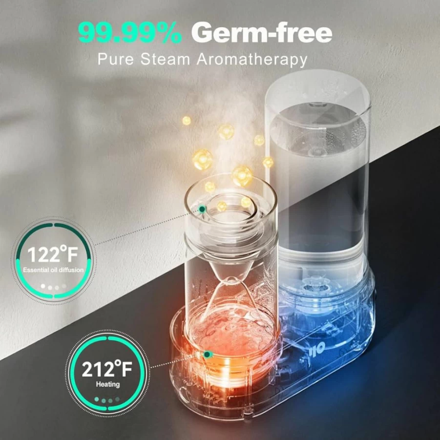 Y&O 1600ML Glass Essential Oil Diffuser - Aromatherapy Humidifier with Auto Shut Off, Natural Fragrance Vaporizer for Home & Office, Large Capacity Glass Reservoir