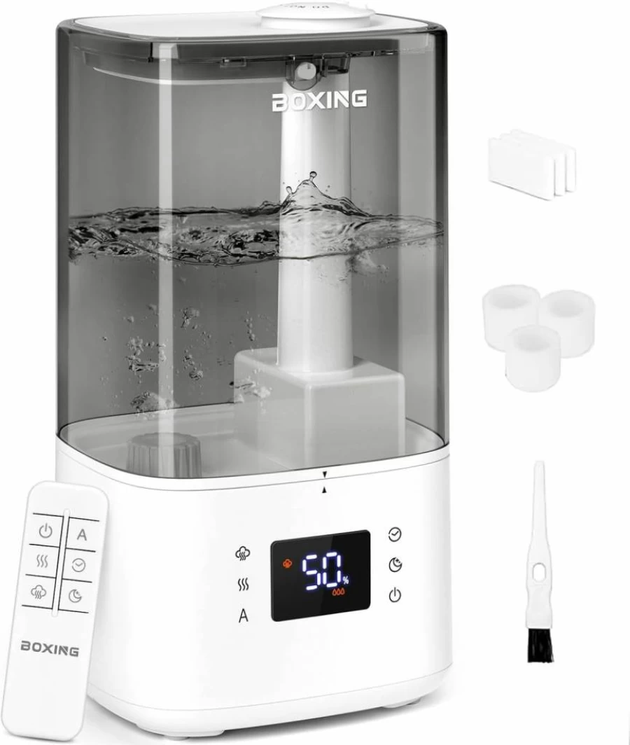 Boxing 4.5L Ultrasonic Humidifier with Remote, Humidistat & Timer - Top Fill, Quiet Cool & Warm Mist for Bedroom, Large Room, Nightstand - Filter Included