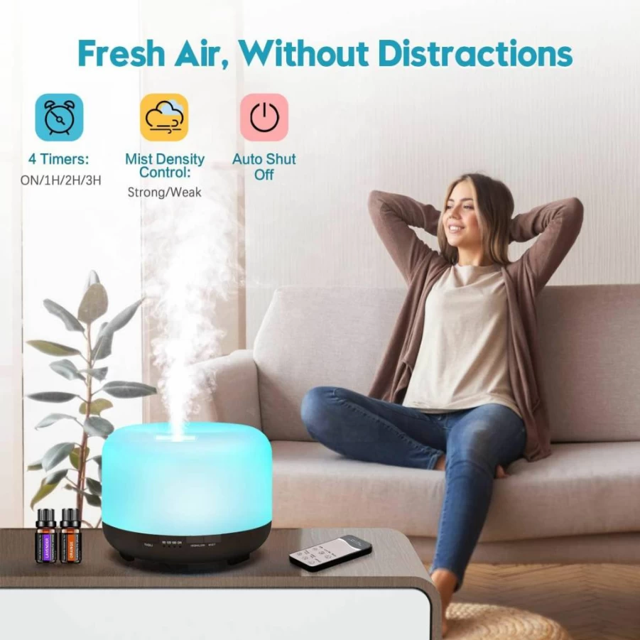 Yikubee 500ml Aromatherapy Essential Oil Diffuser with Remote Control, Ultrasonic Humidifier for Large Rooms, Home Fragrance Diffuser