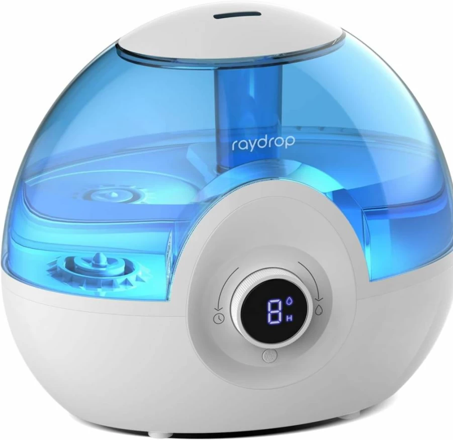 Raydrop 2.2L Cool Mist Humidifier for Bedroom - Quiet 26dB, 30-Hour Runtime, Night Light, Easy Fill & Clean, Digital Knob, Ideal for Baby, Nursery, Plants