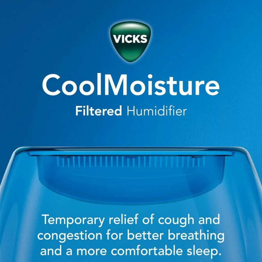 Vicks 1.1 Gallon Cool Mist Humidifier for Medium Rooms - Baby & Kids Safe with Vapopads Compatibility, Quiet Operation for Bedrooms