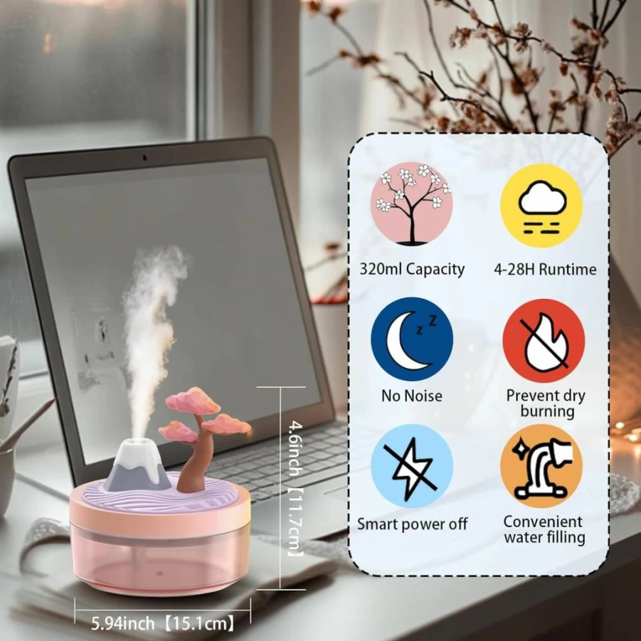 ShunChengFa 320ml Ultrasonic Humidifier - Quiet Night Light Air Moisturizer for Baby, Nursery, Office, 2 Mist Modes, Portable Mini Cool Mist Diffuser