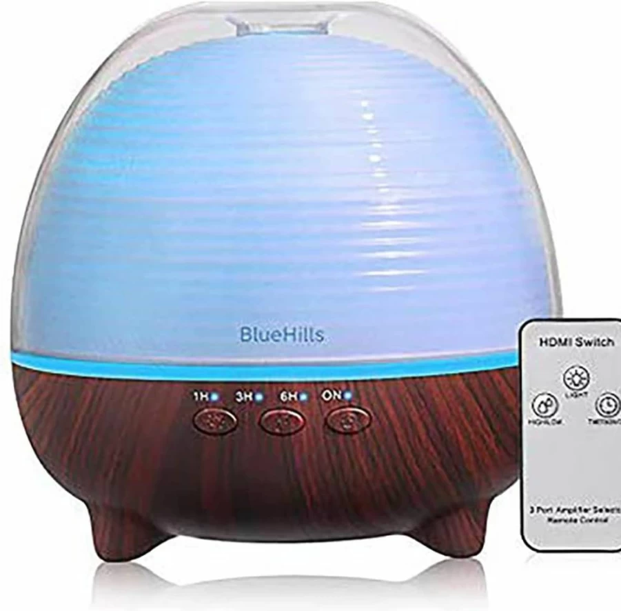 BlueHills 2.5L XL Essential Oil Diffuser & Humidifier for Large Rooms with Color Changing Lights, Dark Wood Grain Design, Long Runtime, High Mist Output - Home, Bedroom, Baby Room Decor