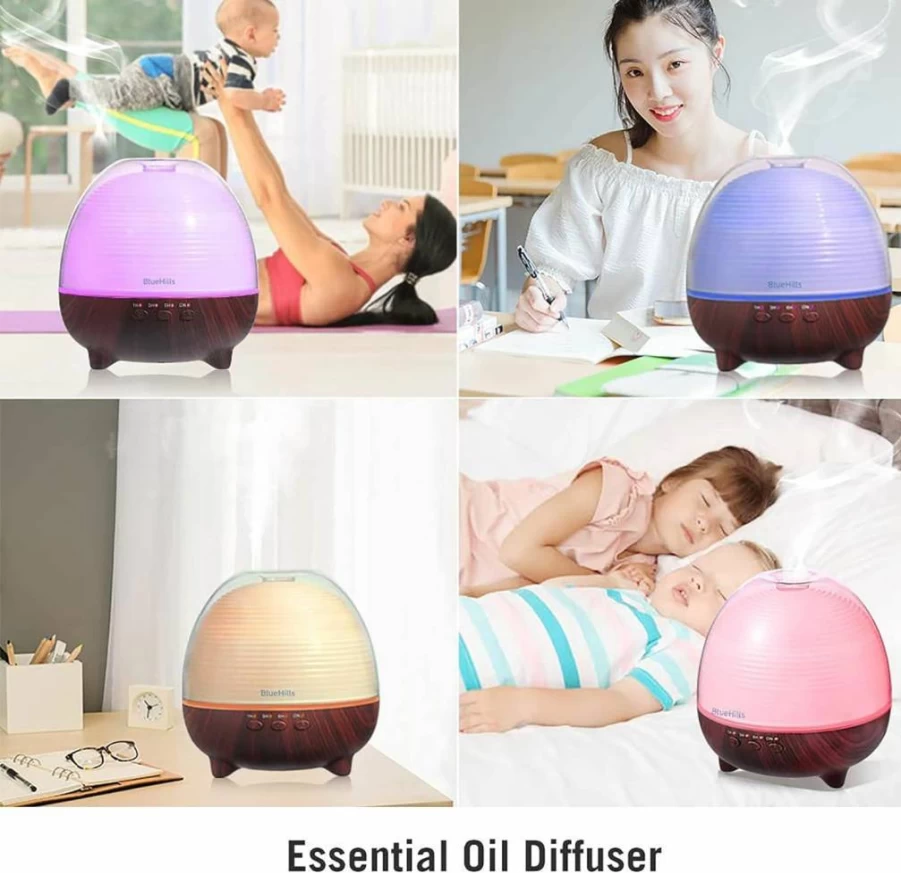 BlueHills 2.5L XL Essential Oil Diffuser & Humidifier for Large Rooms with Color Changing Lights, Dark Wood Grain Design, Long Runtime, High Mist Output - Home, Bedroom, Baby Room Decor