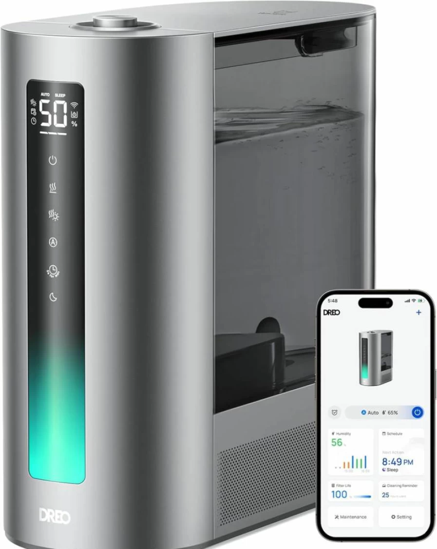 Dreo Hm713S 6L Smart Humidifier for Large Room with Warm & Cool Mist, 60-Hour Runtime, Humidity Sensor, Auto Mode, 12H Timer, Google/Alexa Voice Control, Quiet Operation for Bedroom, Baby, and Plants