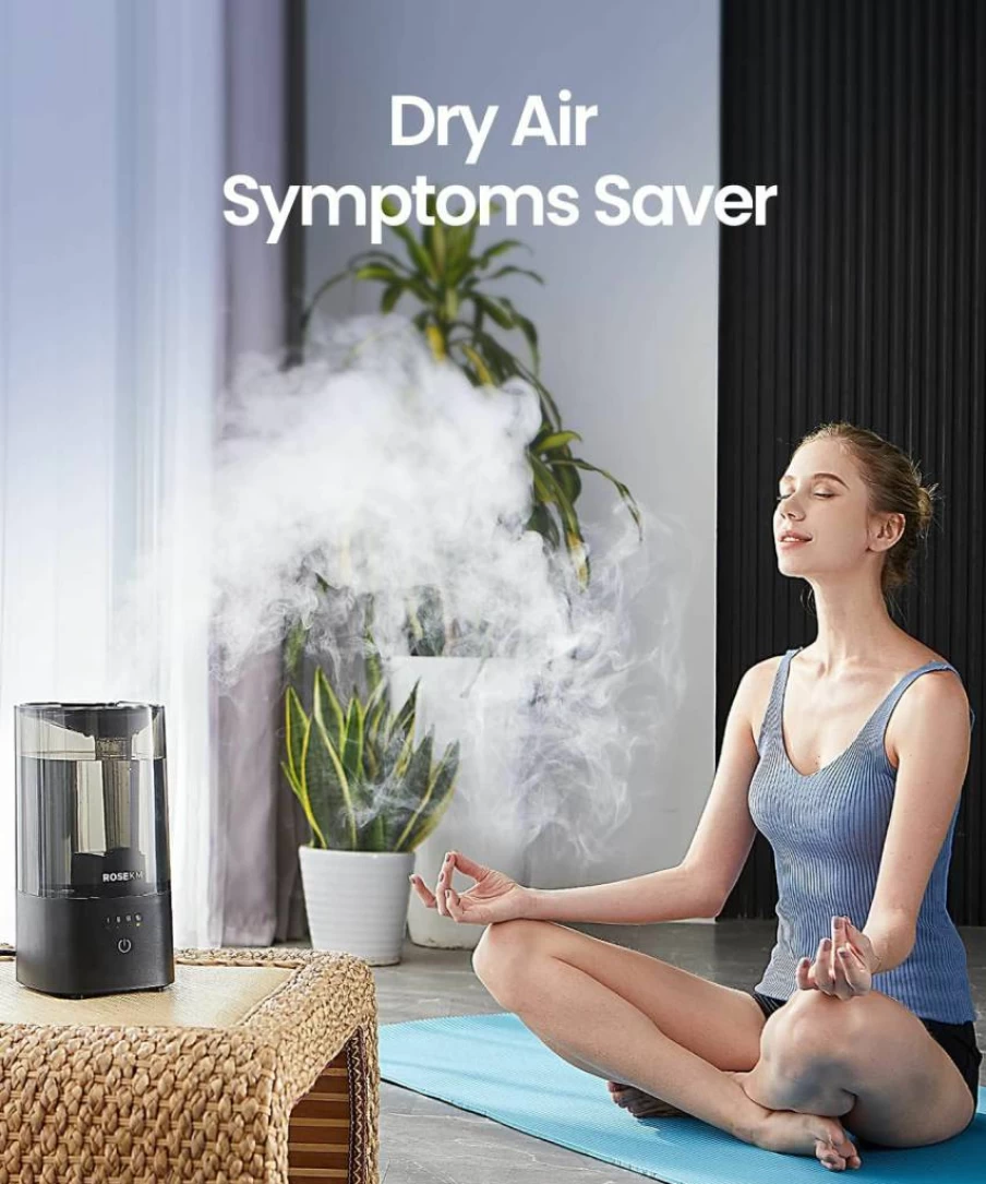 Rosekm 2.0L Ultrasonic Cool Mist Humidifier for Bedroom, Home, Nursery & Plants - 360° Nozzle, Quiet Operation, Filterless, Auto Shut-Off, Black