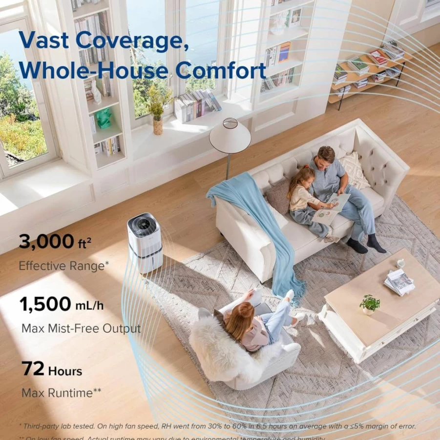 LEVOIT 6000S Smart Humidifier for Large Homes Up to 3000 Sq Ft, 6 Gallon 72-Hour Runtime, WiFi Enabled with Premium Filter, Dry Mode, Wheels & Hose Included, Ultra Quiet Sleep Mode