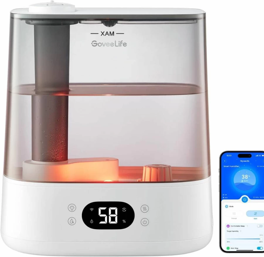 GoveeLife 6L Smart WiFi Humidifier for Large Room with Cool Mist, Alexa Compatibility, Auto Mode, Humidity Sensor, 60H Quiet Runtime, and Top Fill Design for Bedroom, Baby, and Plants (Black)