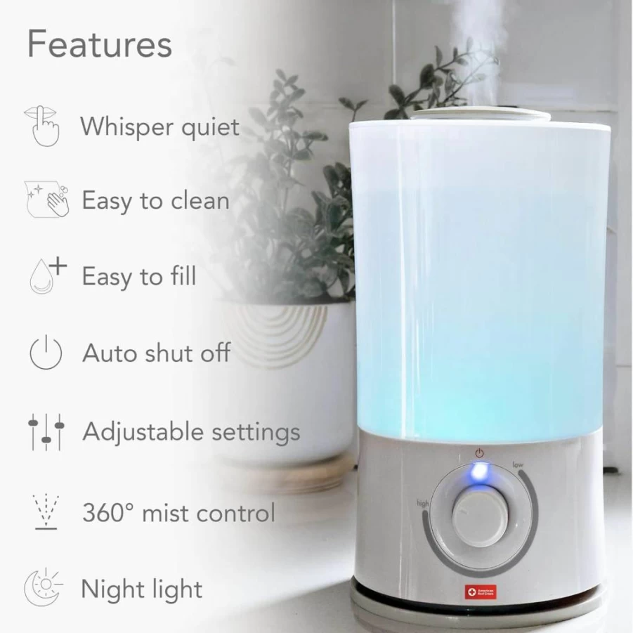 The First Years Baby Glow Ultrasonic Humidifier - American Red Cross Certified, White, Quiet & Safe for Nursery