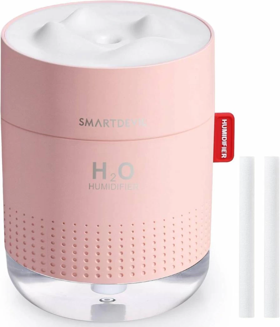 SMARTDEVIL 500ml Portable Humidifier with Night Light, Quiet Ultrasonic Cool Mist for Bedroom, Office, Nursery, Auto Shut-Off, 2 Mist Modes – Blue