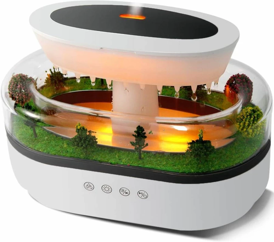 Piosarafiem Ultrasonic Rain Humidifier with Water Drop Effect - Quiet Air Moisturizer for Bedroom, Office & Indoor Plants