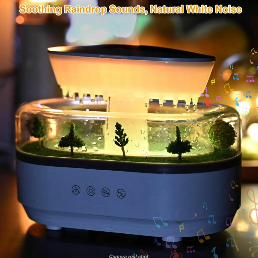 Piosarafiem Ultrasonic Rain Humidifier with Water Drop Effect - Quiet Air Moisturizer for Bedroom, Office & Indoor Plants