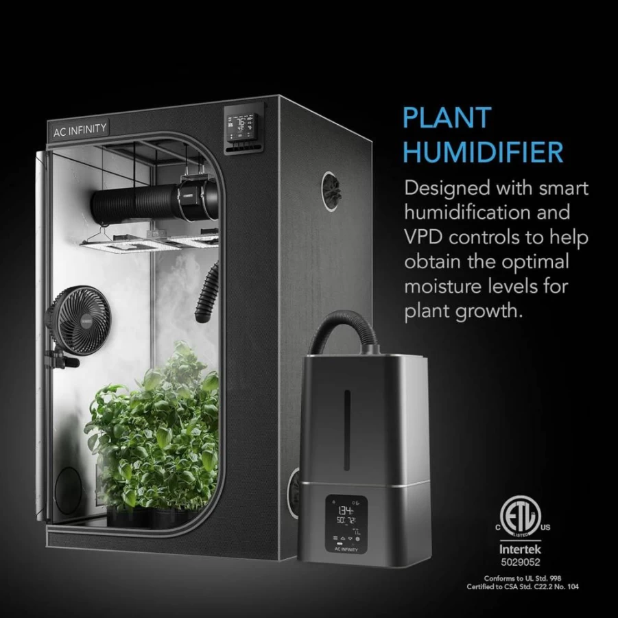 AC Infinity Cloudforge T3 Humidifier for Grow Tents - 4.5L Capacity, VPD Humidity Control, 10-Level Adjustable Mist, Leak-Proof Design with Extendable Hose