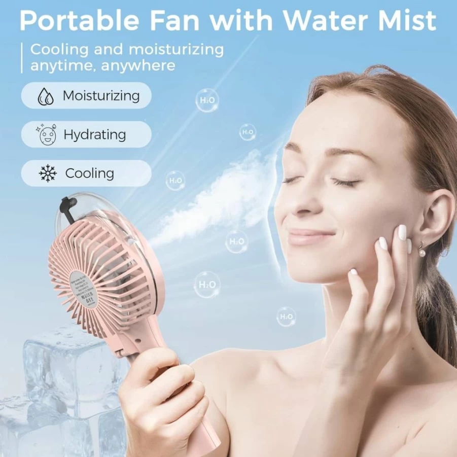 COMLIFE Portable Handheld Misting Fan with 3000mAh Battery - 10 Hours Cooling, 1 Hour Misting for Travel, Camping, Office, and Outdoor Use