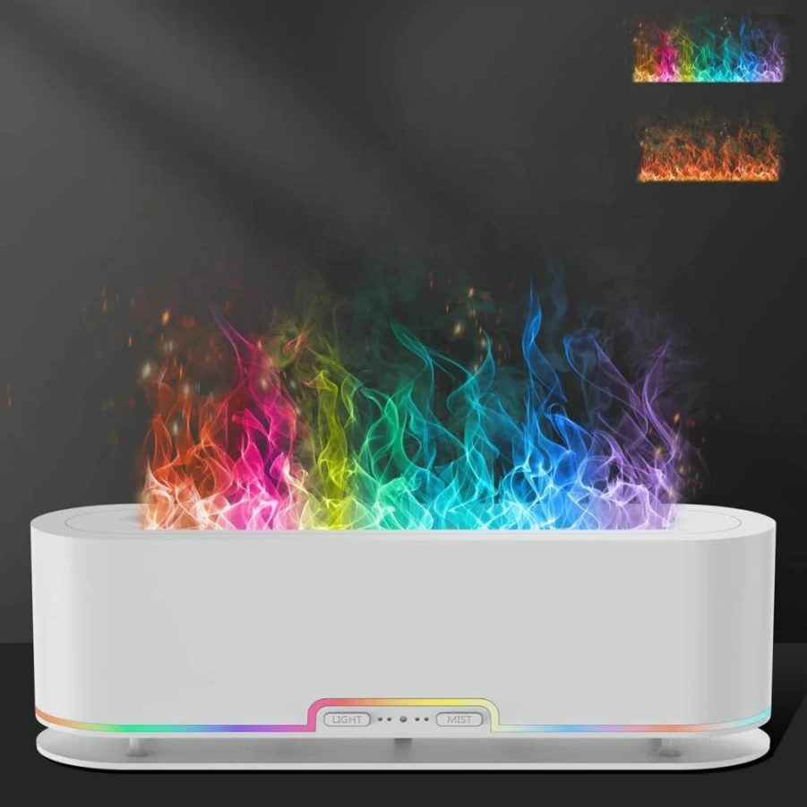 Eiifiter 2025 Premium Rainbow Flame Essential Oil Diffuser & Humidifier - 7 Color Changing LED, Ultra-Quiet Aromatherapy for Large Rooms, Bedroom, Office