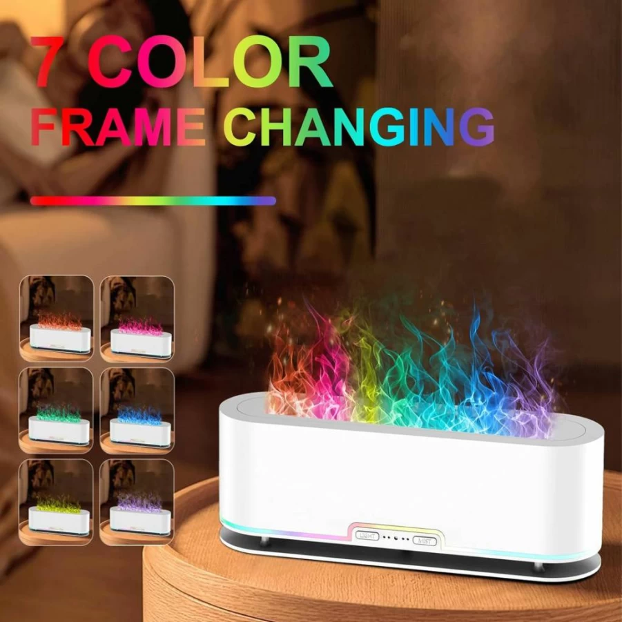 Eiifiter 2025 Premium Rainbow Flame Essential Oil Diffuser & Humidifier - 7 Color Changing LED, Ultra-Quiet Aromatherapy for Large Rooms, Bedroom, Office