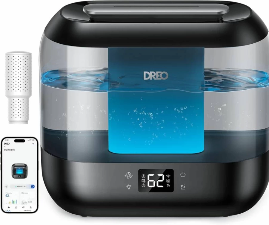 Dreo 4L Smart Cool Mist Humidifier with Top Fill, 32-Hour Runtime, Nightlight, Ultra Quiet (28dB), App/Voice/Touch Control for Bedroom, Large Room, Baby, and Plants