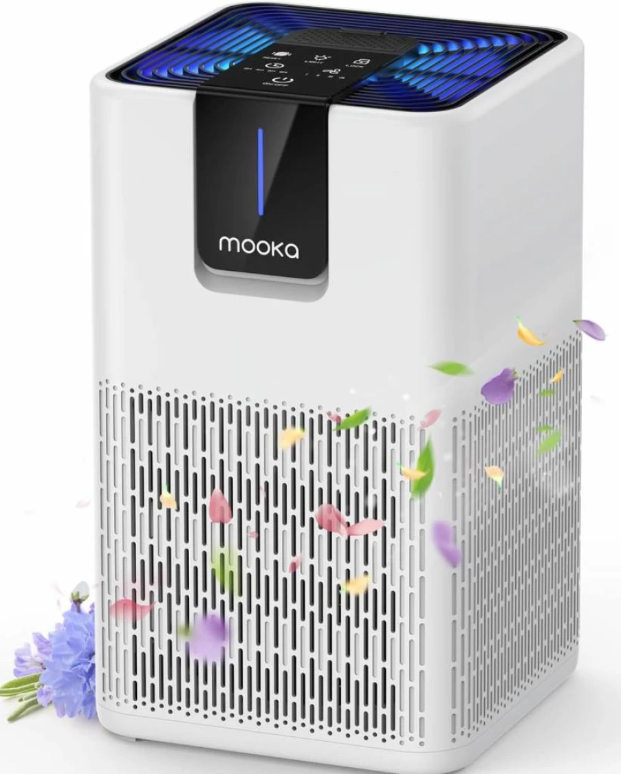 MOOKA H13 True HEPA Air Purifier for Large Rooms Up to 1250 Sq Ft, Quiet 15dB Sleep Mode, Remove Pet Dander, Dust, Smoke & Odors, with Aromatherapy Function for Bedroom, Office, Living Room - White