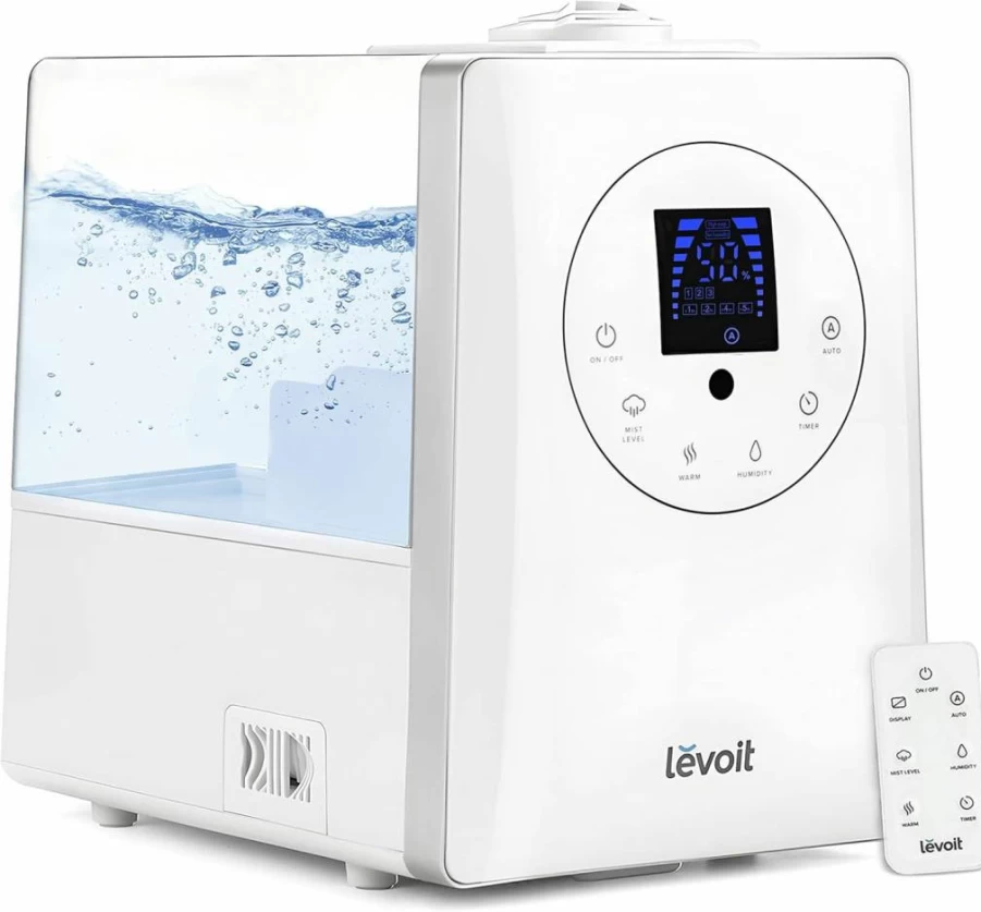 LEVOIT 6L Ultrasonic Humidifier for Bedroom & Large Rooms, Warm & Cool Mist with Built-In Humidity Sensor, Essential Oil Diffuser, Whisper Quiet, 24-Hour Timer, White
