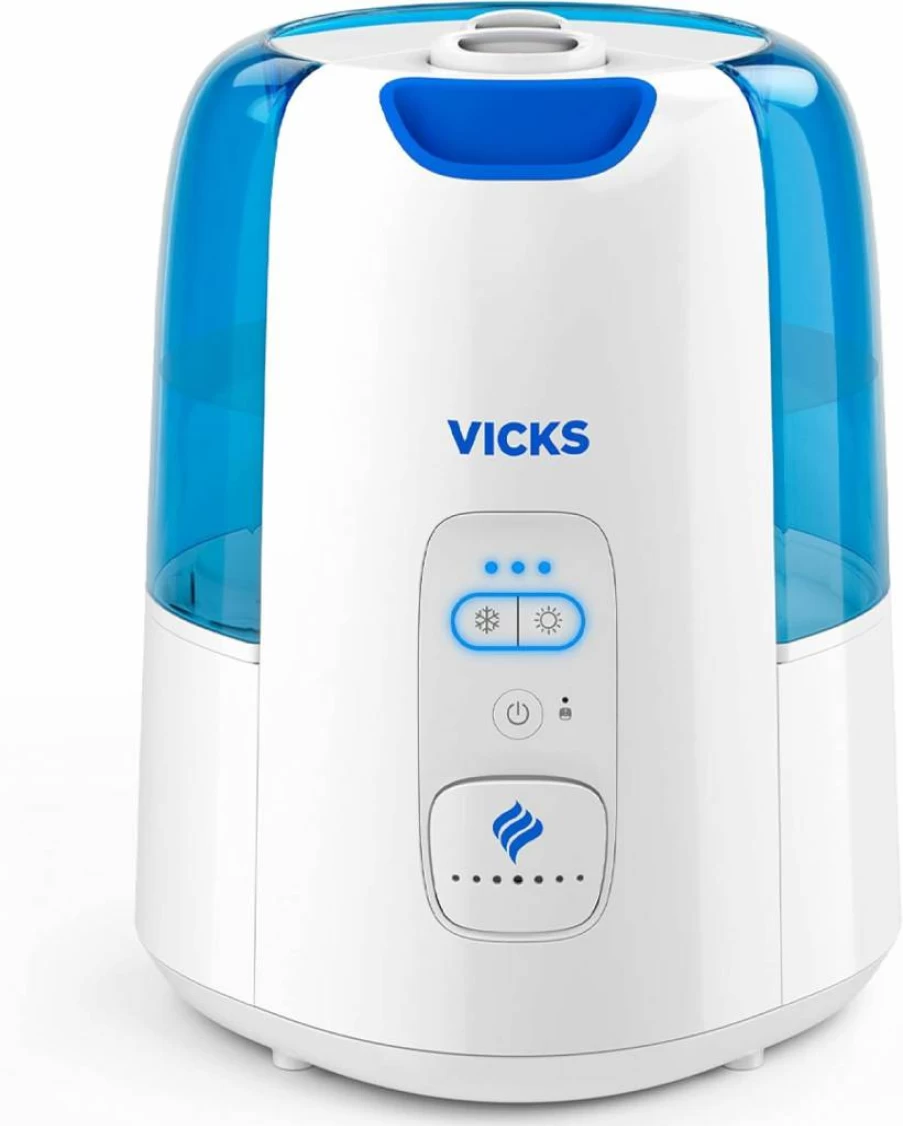 Vicks Dual Comfort Cool & Warm Mist Humidifier with Fusion Technology for Bedrooms – Compatible with VapoPads & VapoSteam, White Humidifier for Home Relief
