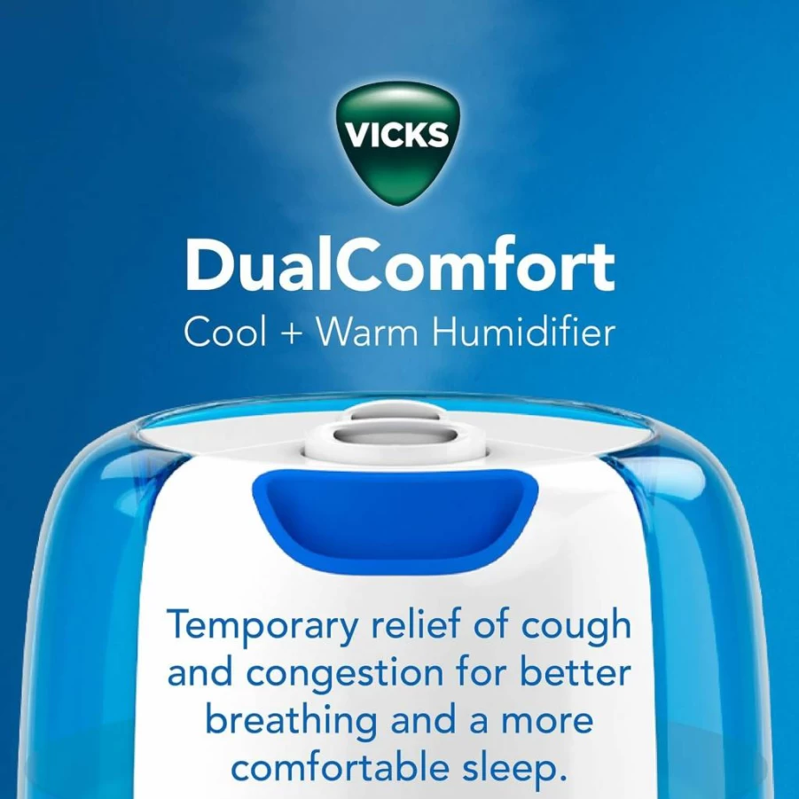 Vicks Dual Comfort Cool & Warm Mist Humidifier with Fusion Technology for Bedrooms – Compatible with VapoPads & VapoSteam, White Humidifier for Home Relief