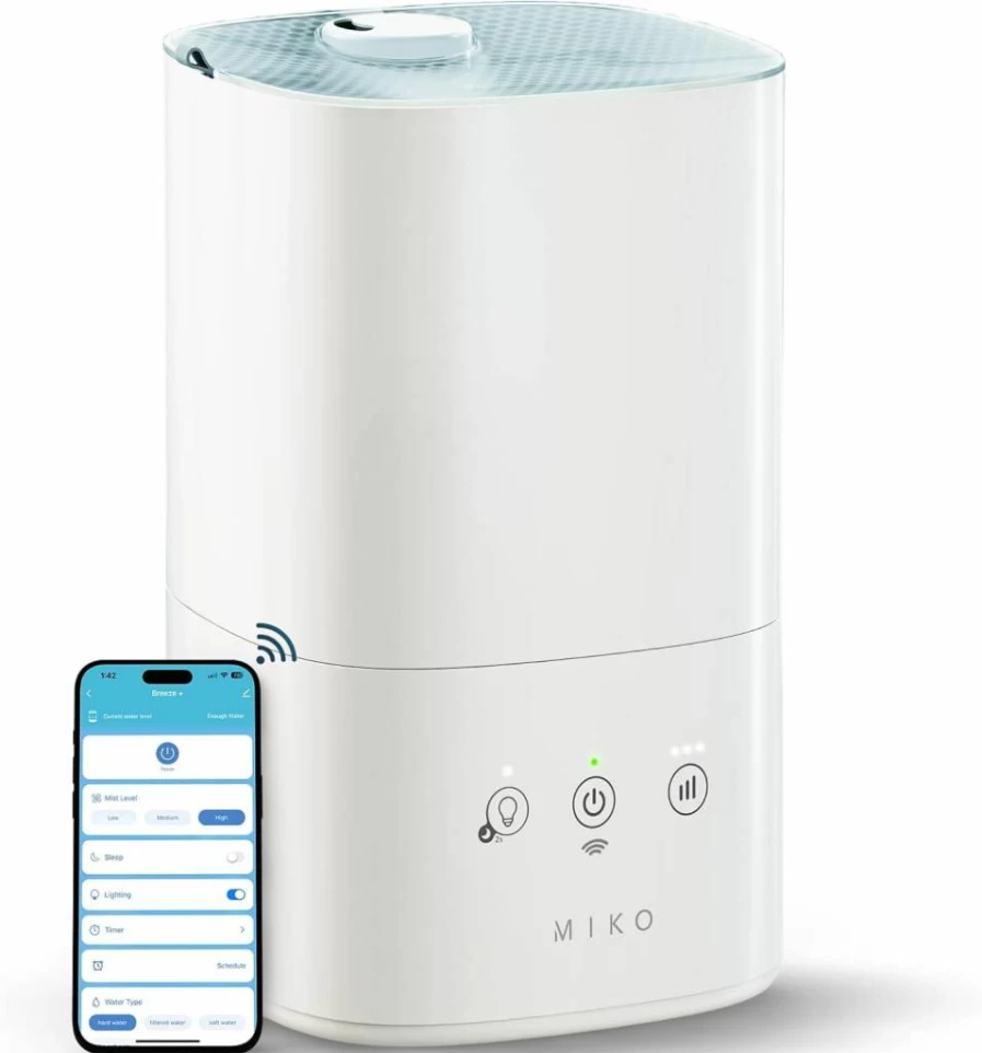 MIKO Ultrasonic Humidifier for Large Rooms - Quiet Sleep Mode, Auto Humidity Control, Leak-Proof Design, Built-In Timer, Baby & Home Safe, Water Filter Included