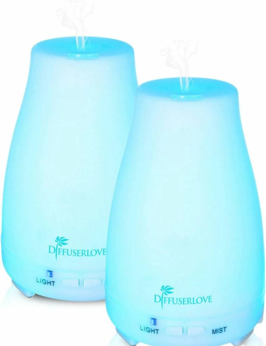 Diffuserlove 2 Pack Ultrasonic Essential Oil Diffuser - 200ml Aromatherapy Cool Mist Humidifier with 7 Color LED Lights, Auto Shut-Off for Home, Office, Bedroom