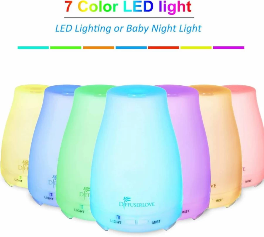 Diffuserlove 2 Pack Ultrasonic Essential Oil Diffuser - 200ml Aromatherapy Cool Mist Humidifier with 7 Color LED Lights, Auto Shut-Off for Home, Office, Bedroom