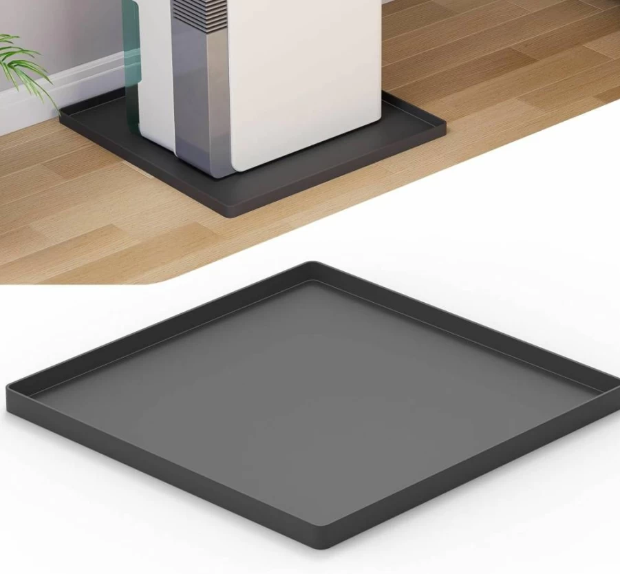 Wintcomfort 19x19 Inch Silicone Dehumidifier Mat - Leak Proof Drain Pan for Home Appliances, Water Spill Protection Tray, Black