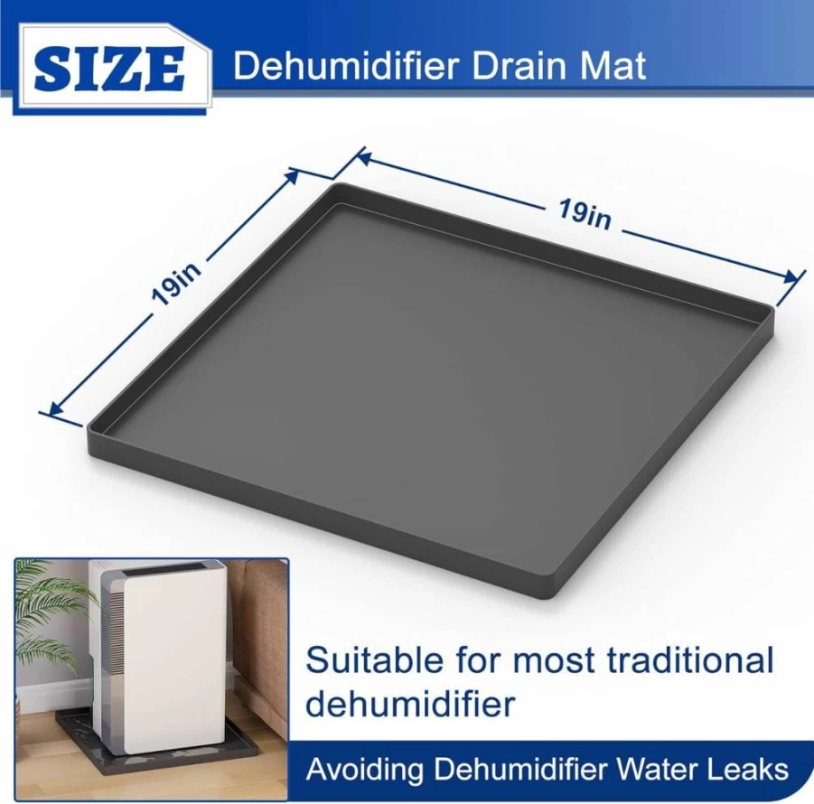 Wintcomfort 19x19 Inch Silicone Dehumidifier Mat - Leak Proof Drain Pan for Home Appliances, Water Spill Protection Tray, Black