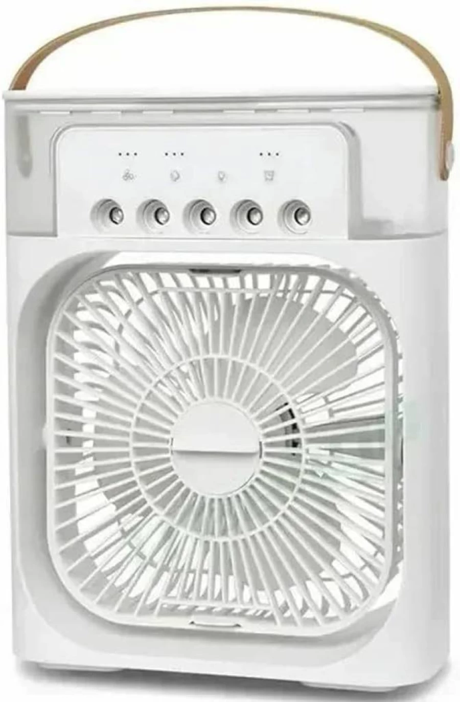 Generic Portable 3-in-1 USB Air Cooler: Desktop Fan with Humidifier, 7-Color LED Light, 3 Speed Settings, and Quiet Operation for Home, Office, and Camping