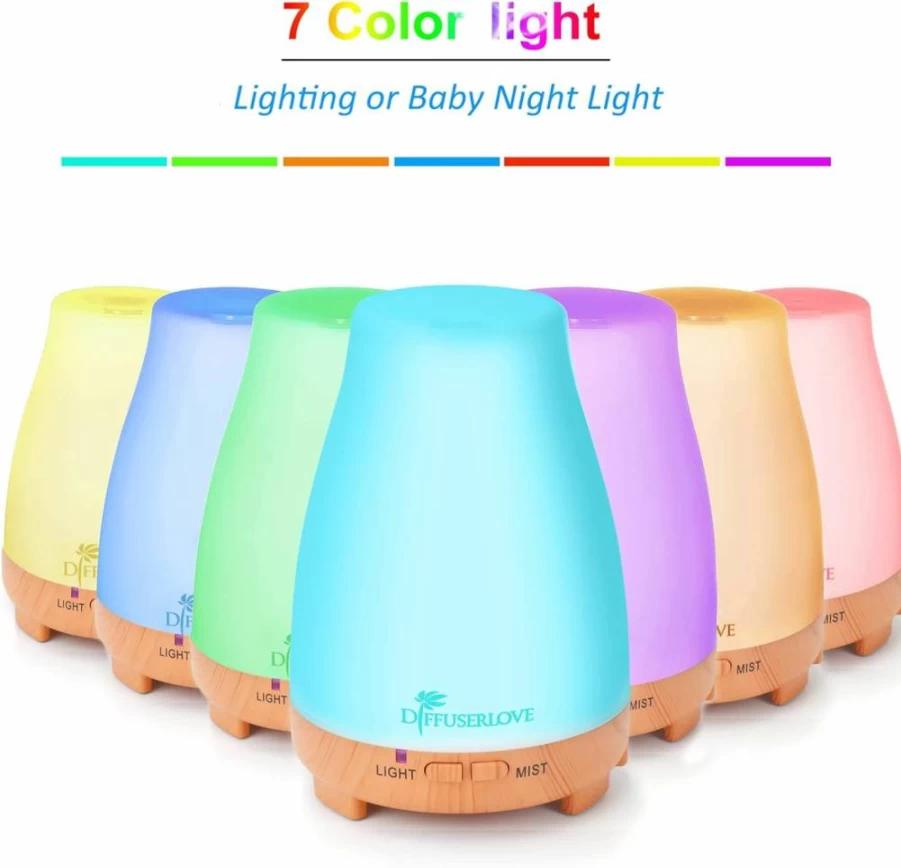 Diffuserlove 200ml Ultrasonic Essential Oil Diffuser with Remote, 7 Color LED Lights, Auto Shut-Off, BPA-Free for Aromatherapy in Home, Office, Bedroom