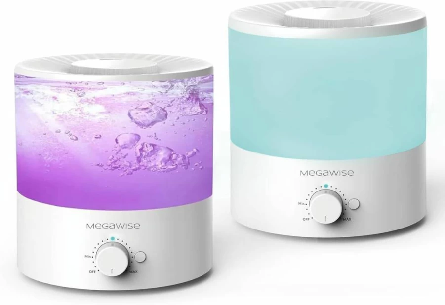 MEGAWISE 2L Ultrasonic Cool Mist Humidifier with Essential Oil Diffuser - Super Quiet, Auto Off, Easy Clean, Top-Fill Design for Baby, Nursery, Bedroom, Office (2 Pack)
