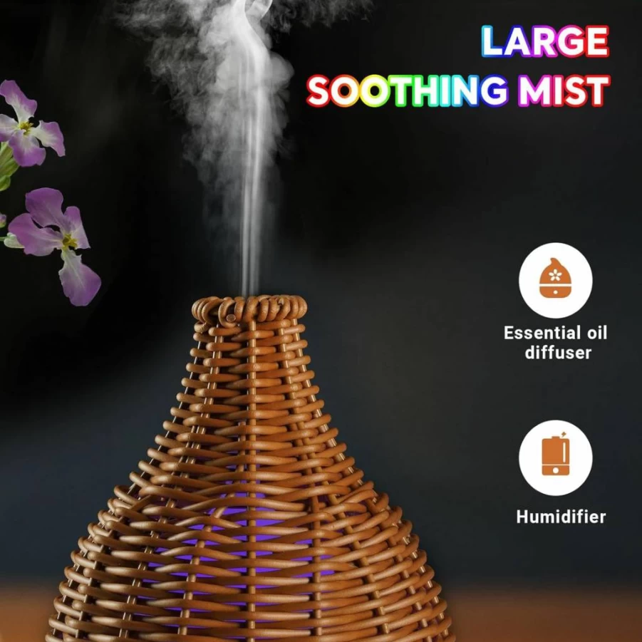 SENMUL 100ml Boho Essential Oil Diffuser with Remote Control, Ultrasonic Aroma Humidifier, 7 Color Changing Lights, Auto-Off & Noiseless for Bedroom, Office, Home Decor