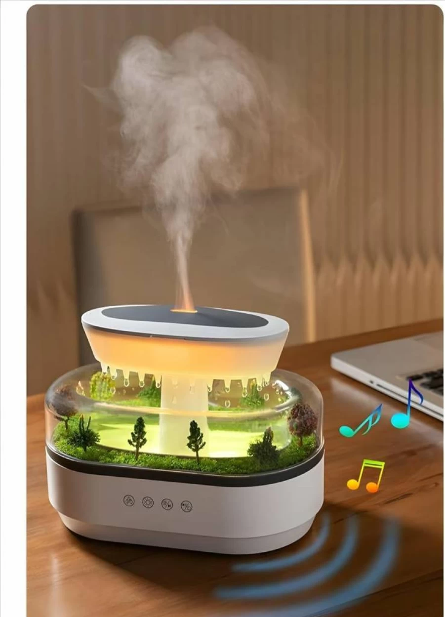 Noigoa 350ml Mushroom Humidifier with Remote Control - 7 Color Mood Lighting, Quiet Air Humidifier for Bedroom, Office & Home, White Raindrop Design