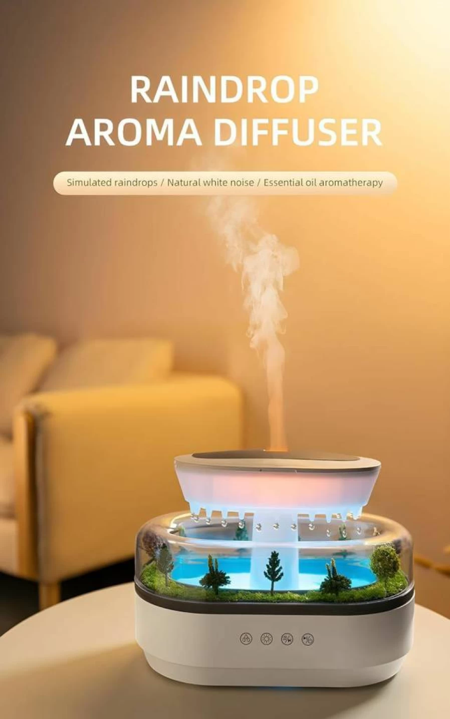 Noigoa 350ml Mushroom Humidifier with Remote Control - 7 Color Mood Lighting, Quiet Air Humidifier for Bedroom, Office & Home, White Raindrop Design