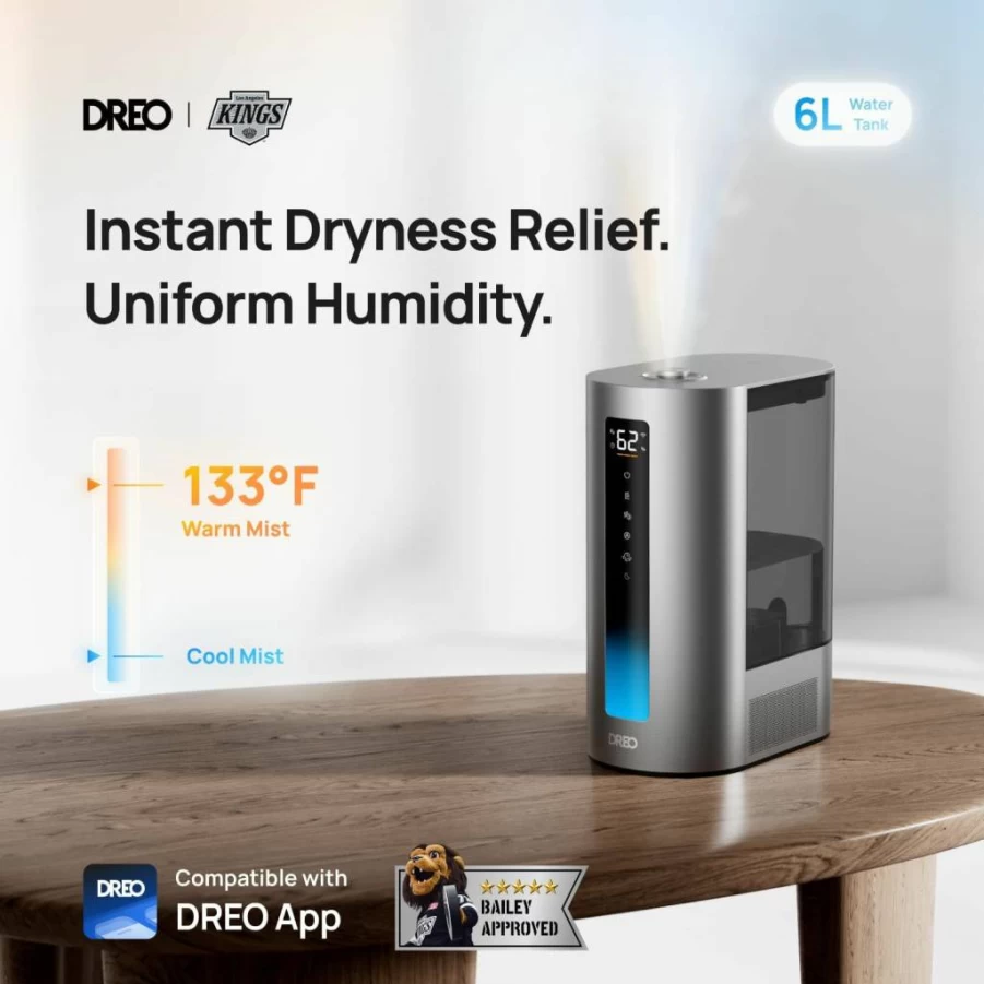 Dreo 6L Smart Humidifier for Large Room with Warm & Cool Mist, 60-Hour Runtime, Humidity Sensor, Auto Mode, Quiet Operation for Baby & Plants, Works with Google/Alexa, Purple