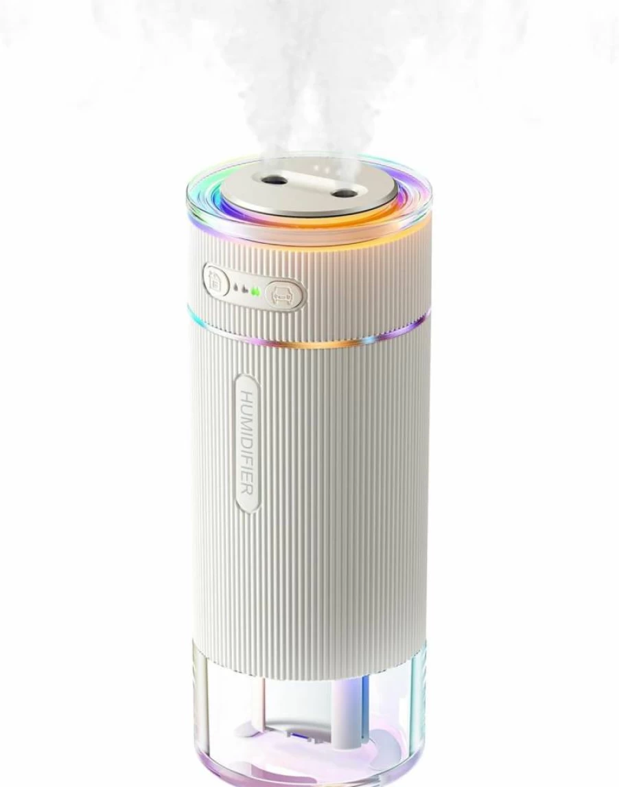 WSKEN Dual Nozzle Cool Mist Humidifier with Ambient Light - Portable Ultrasonic Air Humidifier for Bedroom, Office, Travel, and Baby Room, Black