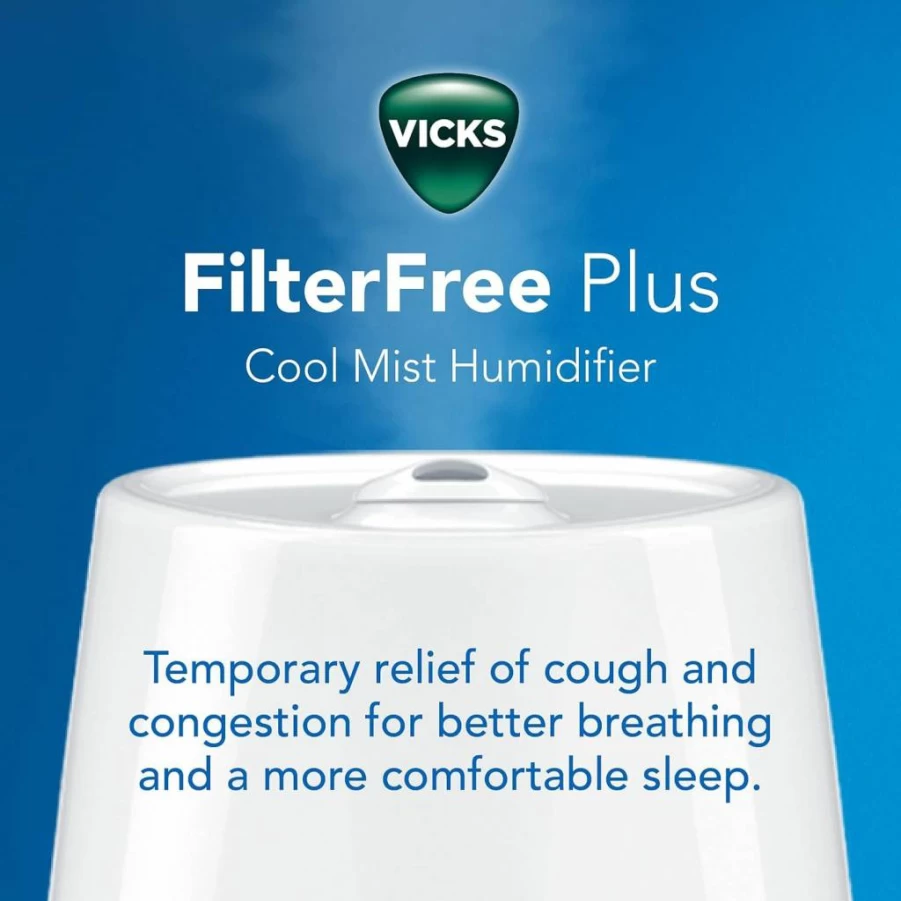 Vicks Vul565 Cool Mist Humidifier for Medium Rooms - Filter-Free, Baby & Kid Safe, Compatible with Vicks Vapopads, Quiet Operation for Adults & Nursery