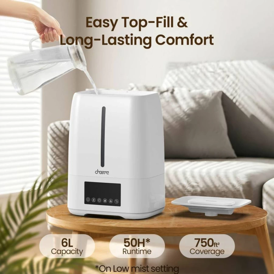 Chooone 6L Smart Ultrasonic Humidifier - Cool & Warm Mist with Humidity Control, Aroma Diffuser, Night Light, 12H Timer for Large Rooms, Bedroom, Nursery & Plants (Black)