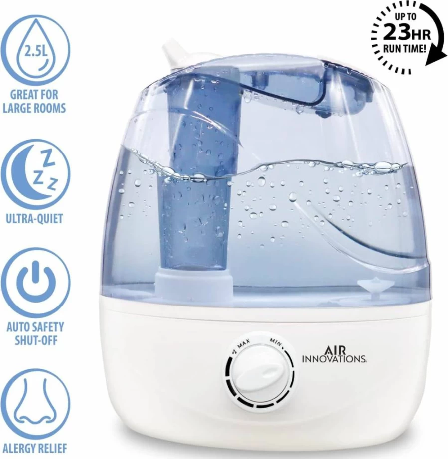 Air Innovations AI-103 Ultrasonic Humidifier - 2.5L Large Tank, 23-Hour Runtime, Ultra Quiet, Auto Shut-Off, Bedroom Essential