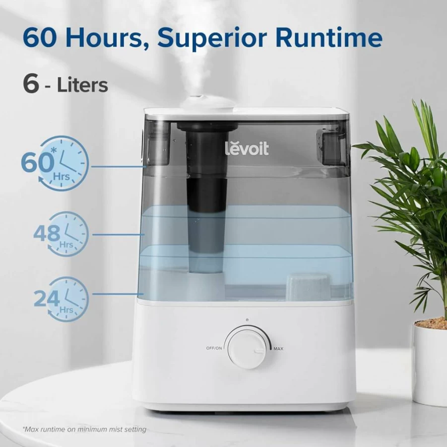 LEVOIT 6L Smart Cool Mist Humidifier for Large Rooms - Top Fill, Essential Oil Diffuser, App & Voice Control, Auto Mode, Quiet Sleep Mode, Ideal for Bedroom, Baby & Plants (Gray)