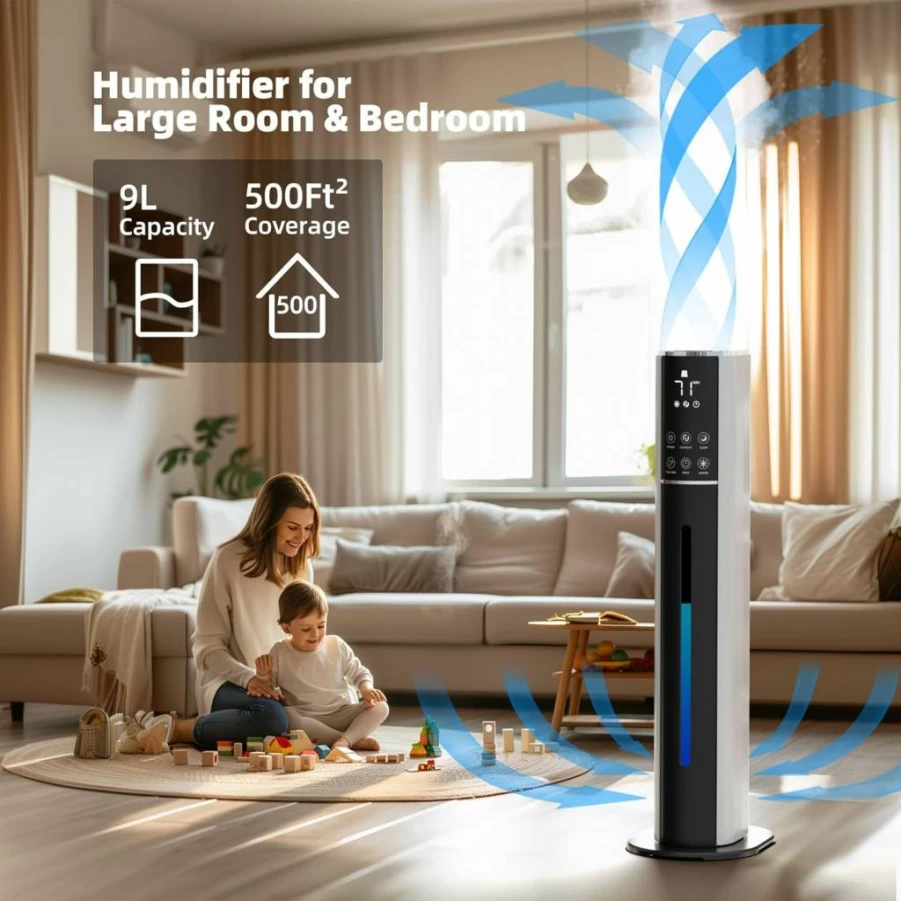 Fierscial 9L Cool Mist Humidifier for Large Room & Bedroom, Top Fill Essential Oil Diffuser with 3 Speed, 360° Nozzle, Timer, Remote Control, 35dB Ultra Quiet for Baby Nursery & Home