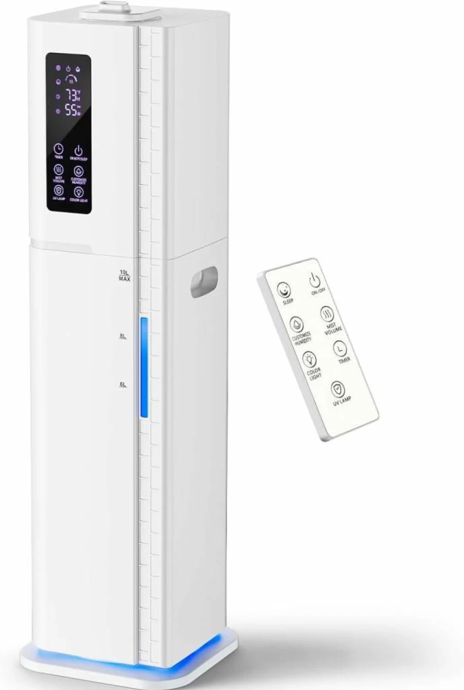 Petsaint 10L Ultrasonic Cool Mist Humidifier for Large Rooms up to 550 Sq Ft, Top Fill Design, 60H Runtime, 3 Mist Modes, 24H Timer, Ultra Quiet for Bedroom, Home, Office, and Plants, White